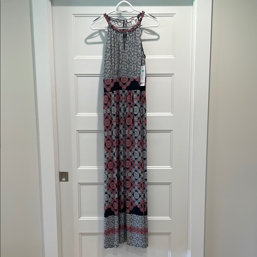 Elegant Coral and Black Maxi Dress
